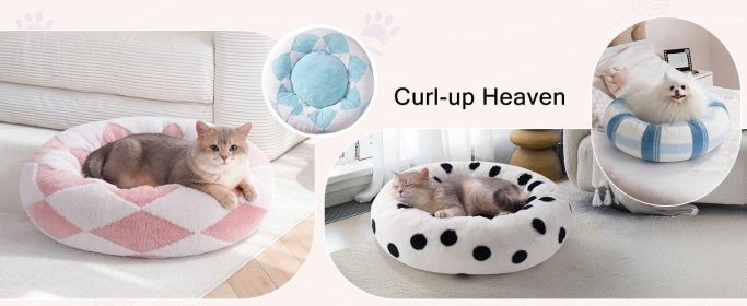 MEWOOFUN Plush Round Dog Bed For Indoor Animals-Calming Washable Pet Bed With Non-Slip Bottom Soft Fluffy Dog/Cat Bed 23 Inch Blue Stripe