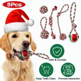 Set Of 5Pcs Christmas Dog Rope Chew Toys Dog Interactive Toys Set For Puppy Small Medium Aggressive Chewers Dogs Training Teething Playing