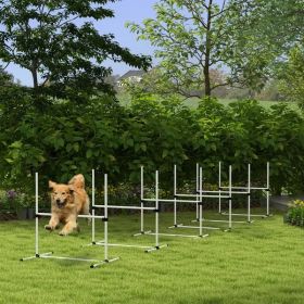 PawHut 6 Piece Dog Agility Set with Adjustable Height Jump Bars, Carry Bag, Displacing Top Bar, White