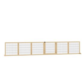 PawHut Wooden Pet Gate, 6-Panel Folding Dog Safety Barrier with Support Feet for Small & Medium Dogs, Natural Wood