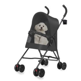 Pet Stroller for Small Dogs with Mesh Ventilation, Lightweight Foldable Design, Cup Holder, Black