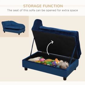 PawHut Pet Sofa Bed with Storage, Cushy Couch for Cats and Small Dogs, Soft Foam Couch, Modern Pet Furniture, Blue