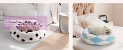 Round Washable Plush Pet Bed With Jacquard Shaggy Fabric & Non-Slip Bottom, Calming Small Dog Bed For Puppy