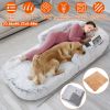 Large Foldable Human Size Dog Bed With Pillow Blanket Flurry Plush Napping Human-Sized Dog Bed Machine Washable Zipped Removable Cover For Pets Kids A
