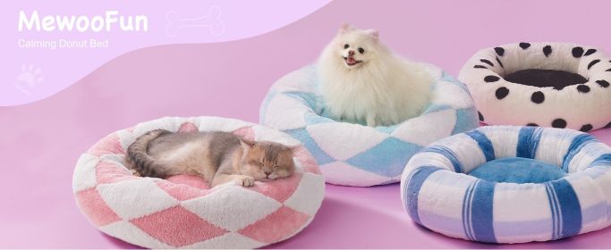 Round Washable Plush Pet Bed With Jacquard Shaggy Fabric & Non-Slip Bottom, Calming Small Dog Bed For Puppy