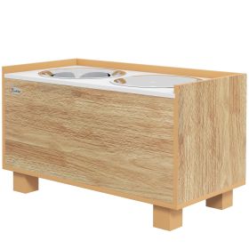 PawHut Elevated Dog Bowls with Slow Feeder Dog Bowl, Stainless Steel Food Water Bowl, Storage for Large Sized Dog, Oak