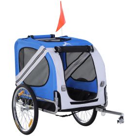 Aosom Light Blue/Grey Dog Bike Trailer with 3 Entrances Off-Road Wheels & Mesh Screen for Safe Pet Travel
