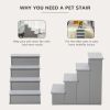 PawHut Pet Stairs Small Dog Steps for Couch Bed with Cushioned Cover Grey
