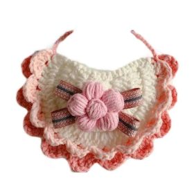 Pink Flower Handmade Crochet Pet Collar Knitted Bib Necklace Cute Lace Dog/Cat Collar/Scarf