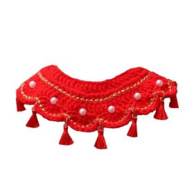 Red Pet New Year Collar Dog/Cat Scarf Bib Festive Tassel Necklace Teddy Bichon Handmade Knitting Collar
