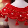 Red Pet New Year Collar Dog/Cat Scarf Bib Festive Tassel Necklace Teddy Bichon Handmade Knitting Collar