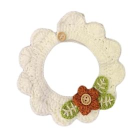 White Flower Pet Knitted Collar Handmade Crochet Dog/Cat Necktie Collar Cute Scarf Necklace Bandana Bib