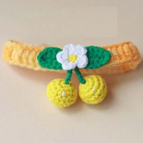 Yellow Pet Odg/Cat Collar Handmade Knitting Necklace Teddy Bichon Cherry Crochet Scarf Bib