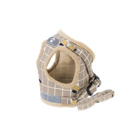 Pet Mesh Harness Dog Leash Set Reflective Chest Strap Adjustable Puppy Vest For Puppies Breeds Dogs Walking Outdoor (Option:: KhakiCheckered_XS)