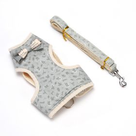 Pet leash Bowknot pet chest strap vest cat dog leash (color: Light blue flowers, Specifications (length * width): L)