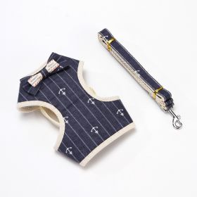 Pet leash Bowknot pet chest strap vest cat dog leash (color: Navy blue anchor, Specifications (length * width): M)
