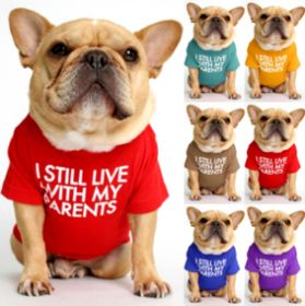 dog clothes starling English short bulldog pet clothing round collar T-shirt Teddy than panda dog clothing (color: Khaki, Size: S)