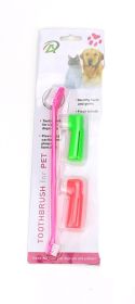 Two Headed Dog Toothbrush Set Canine Dental Hygiene Brush with 2 Finger Brushes Soft Bristles (color: Pink)