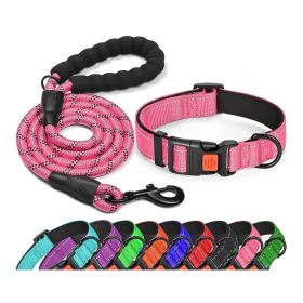 Adjustable Nylon Dog Collar & Leashes For Walking Training; Pet Supplies (color: Pink, Size: m)