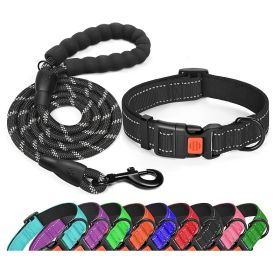 Adjustable Nylon Dog Collar & Leashes For Walking Training; Pet Supplies (color: Black, Size: S)