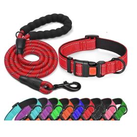 Adjustable Nylon Dog Collar & Leashes For Walking Training; Pet Supplies (color: Red, Size: m)