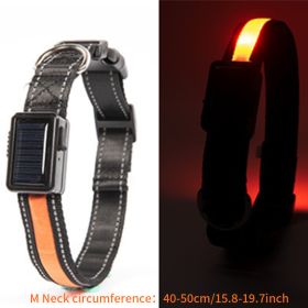 Solar And USB Rechargeable Light Up Pet Collar Waterproof LED Dog & Cat Collars For Night Walking (color: Orange, Size: m)