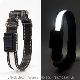 Solar And USB Rechargeable Light Up Pet Collar Waterproof LED Dog & Cat Collars For Night Walking (color: White, Size: L)