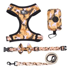 4Pcs Set Reflective No Pull Dog & Cat Harness Collar Leash With Dog Poop Bag For Small Medium Dog (color: Yellow, Size: m)