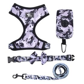 4Pcs Set Reflective No Pull Dog & Cat Harness Collar Leash With Dog Poop Bag For Small Medium Dog (color: Grey, Size: S)