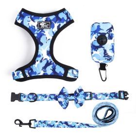 4Pcs Set Reflective No Pull Dog & Cat Harness Collar Leash With Dog Poop Bag For Small Medium Dog (color: Blue, Size: L)