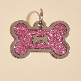 Metal Pet ID Tags With Pink Bone Shape For Dogs & Cats (color: Shiny gold, Size: 1 peice)
