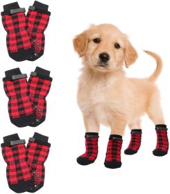 Chrismas Anti-Slip Dog Socks; Waterproof Paw Protectors with Reflective Straps Traction Control for Indoor & Outdoor Wear; 4pcs (Size: S (4 sets), colour: red)