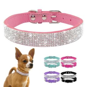 Dog Collar Crystal Glitter Rhinestone Pet Collars Zinc Alloy Buckle Collar For Small Medium Dogs Cats Chihuahua Pug Dog Collar (color: Pink, Size: S)