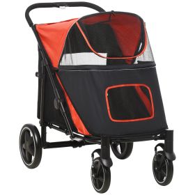 Pet Stroller Dog Carriage One Click Fold with Universal Front Wheels Shock Absorber Brakes Storage Bags Mesh Window (color: default)