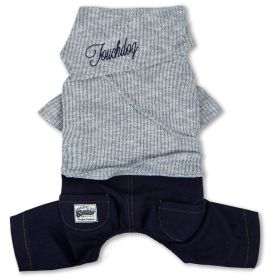 Touchdog Vogue Neck-Wrap Sweater and Denim Pant Outfit (color: Grey, Size: Small)