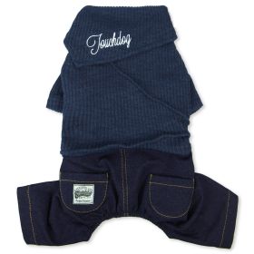 Touchdog Vogue Neck-Wrap Sweater and Denim Pant Outfit (color: Navy, Size: Small)