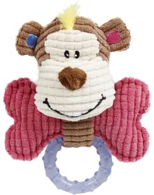 Pet Life 'Paci-Plush' Plush Squeaking and Rubber Teething Newborn Puppy Dog Toy (color: Pink / Brown)