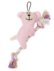 Pet Life 'Broom-Lick' Plush and Jute Rope Squeaking Newborn Cat and Dog Toy (color: Pink)