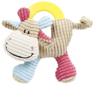 Pet Life 'Moo-cifier' Plush Squeaking and Rubber Teething Newborn Puppy Dog Toy (color: Brown / Blue / Pink)