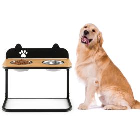 Dog Bowl Stand with 2 Stainless Steel Food Water Bowls (color: as show)