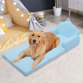 Shell-Shaped Convertible Dog Bed Sofa (22.8"x18.8"x15.7"): 2-in-1 Pet Bed & Couch With Machine-Washable Cover (color: lightblue)