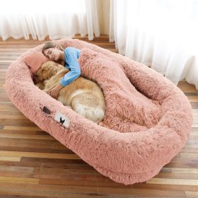 Human Dog Bed, Large Size Fits You and Pets, Washable Faux Fur Dog Bed for People Doze Off, Napping Orthopedic Dog Bed, Present Plump Pillow, Blanket (color: Pink, Size: 6XL(71"L x 45"W x 12"Th))