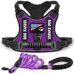 Pet Harness And Leash Set For Dog; Adjustable No Pull Service Dog Vest Harness For Walking (color: Purple, Size: L)