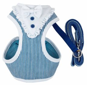 Pet Life Luxe 'Spawling' 2-In-1 Mesh Reversed Adjustable Dog Harness-Leash W/ Fashion Bowtie (color: Blue, Size: Large)