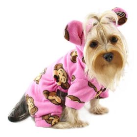 Adorable Silly Monkey Fleece Dog Pajamas/Bodysuit with Hood (yellow: Pink, Extra Large:: L)