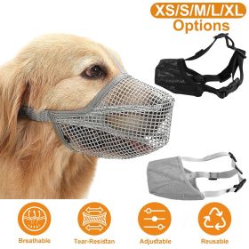 Pet Muzzle Mask Soft Mesh Muzzle Adjustable Dog Mouth Cover with Breathable Mesh Adjustable Neck Forehead Strap for Anti Biting Barking Chewing (Option:: Grey_M)