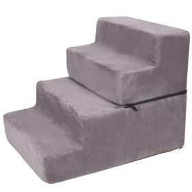 Dog Stairs Pet Step For Bed Couch Sofa Car 4 Steps Soft Foam Detachable Dogs Cats Climb Ladder (Option:: Grey)