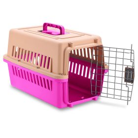 Travel Dog Kennel Carrier Handheld Pet Crate Cage Cat Rabbit Carrier Box w/ 11lbs Max Load Safety Squeeze Latch (Option:: Pink)