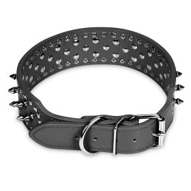Dog Leather Collar Spiked Studded Pet Dog Collar Adjustable Neck Pitbull Mastiff Collar (Option:: BLK_S)