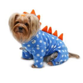 Polka Dots DINO Fleece Hooded Bodysuit/Pajamas (yellow: Blue, Extra Large:: L)